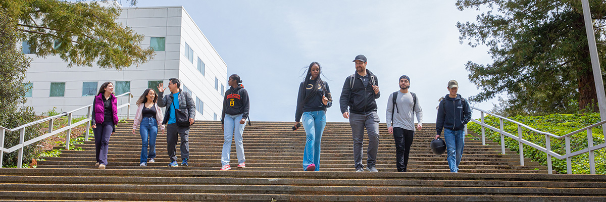 A diverse group of students sitting and chatting on the lawn