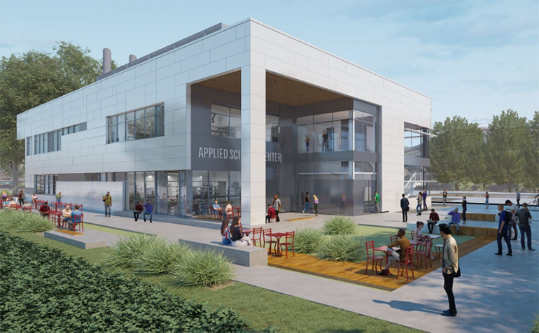 Rendering of Applied Sciences Center and outdoor area