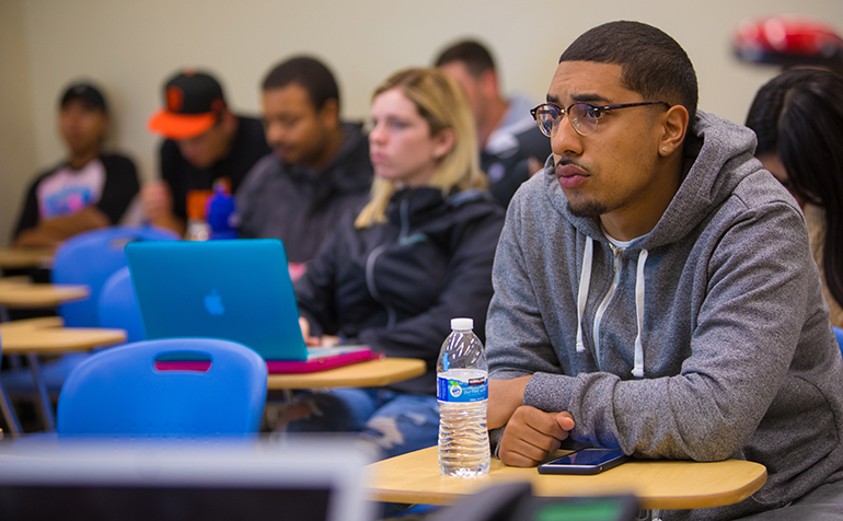 Student sits in class