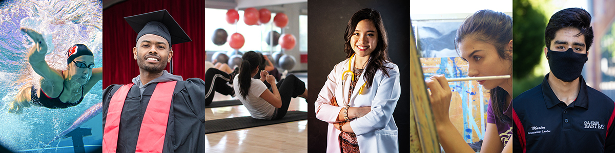 Photo collage of six CSUEB students in different majors and activities