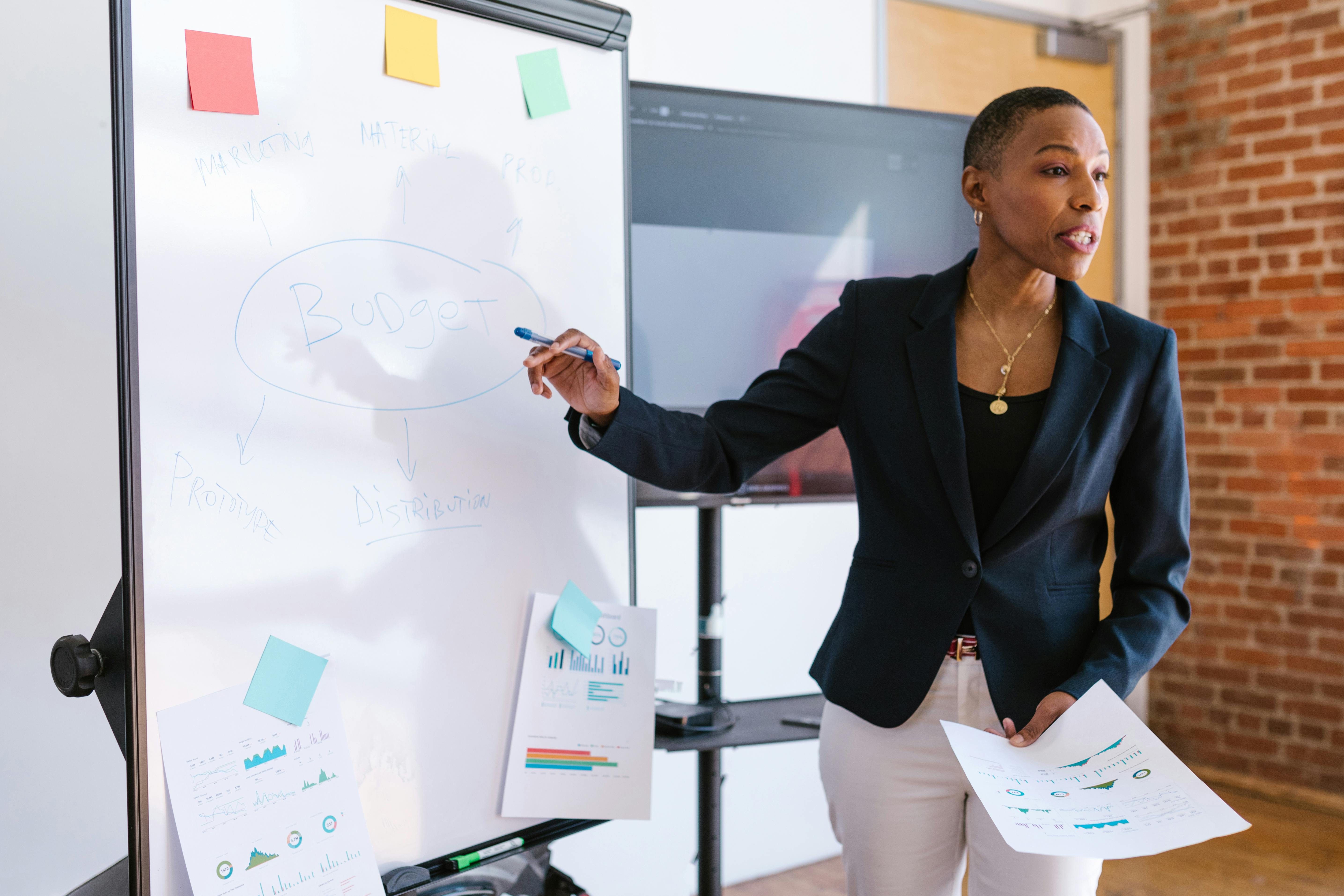 a person standing in front of a whiteboard