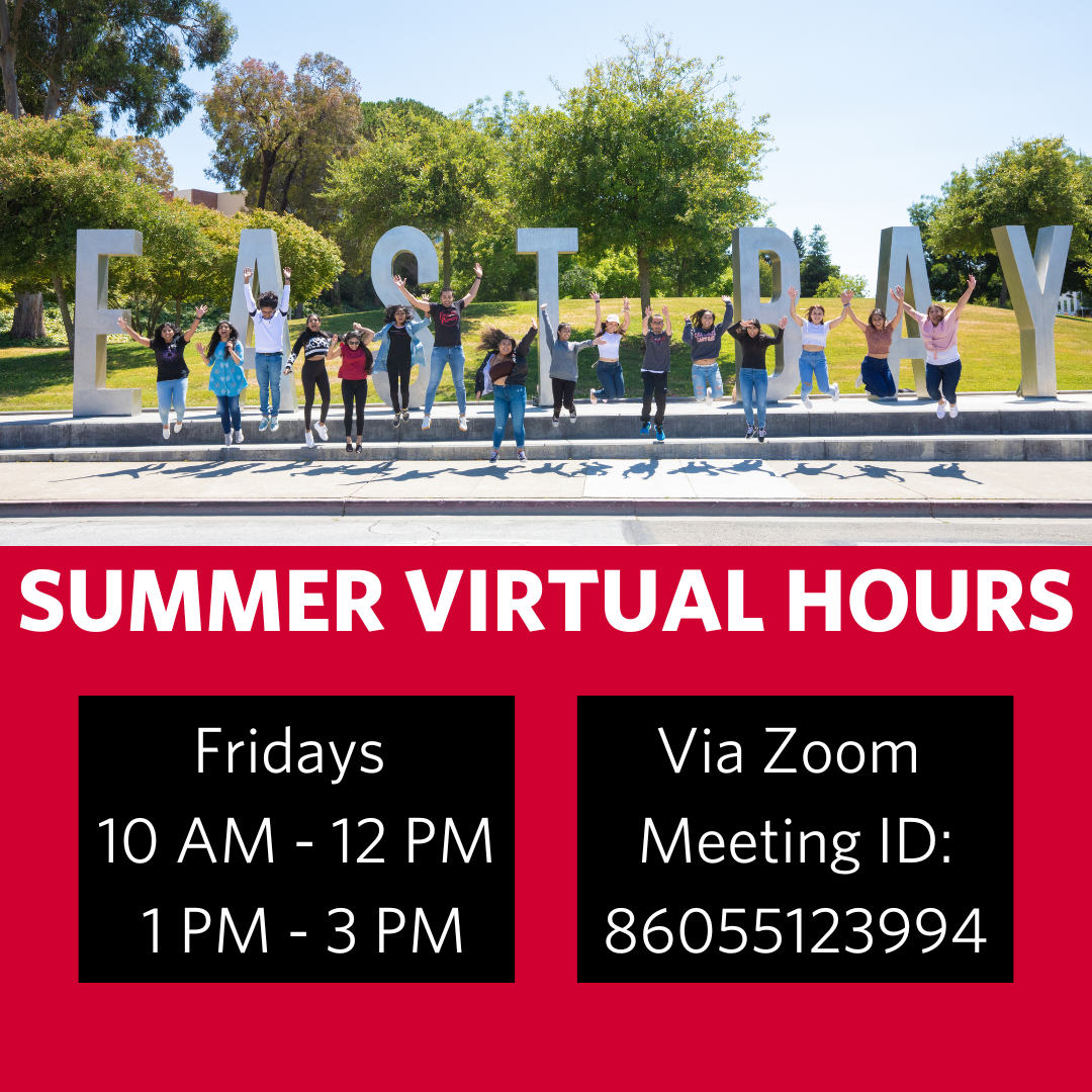 Photo of East Bay Letters and students w/ information on summer virtual hours