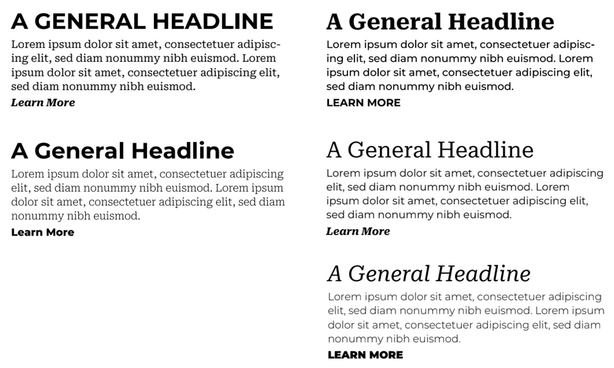 Examples of combining Montserrat and Robots Serif for headings and paragraphs