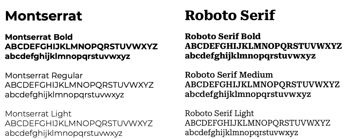 Fonts in Montserrat and Roboto Serif